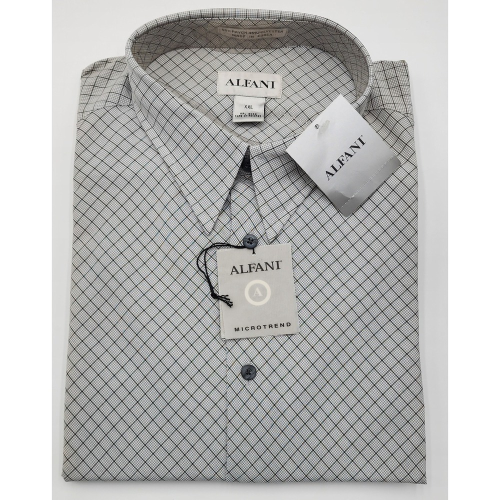 Alfani Button Down Shirt Mens XXL Grey NWT Microtrend Check Long Sleeve